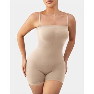 OQQ Women's Tan Tummy Control Sculpting Full Body Seamless Shapewea Size L